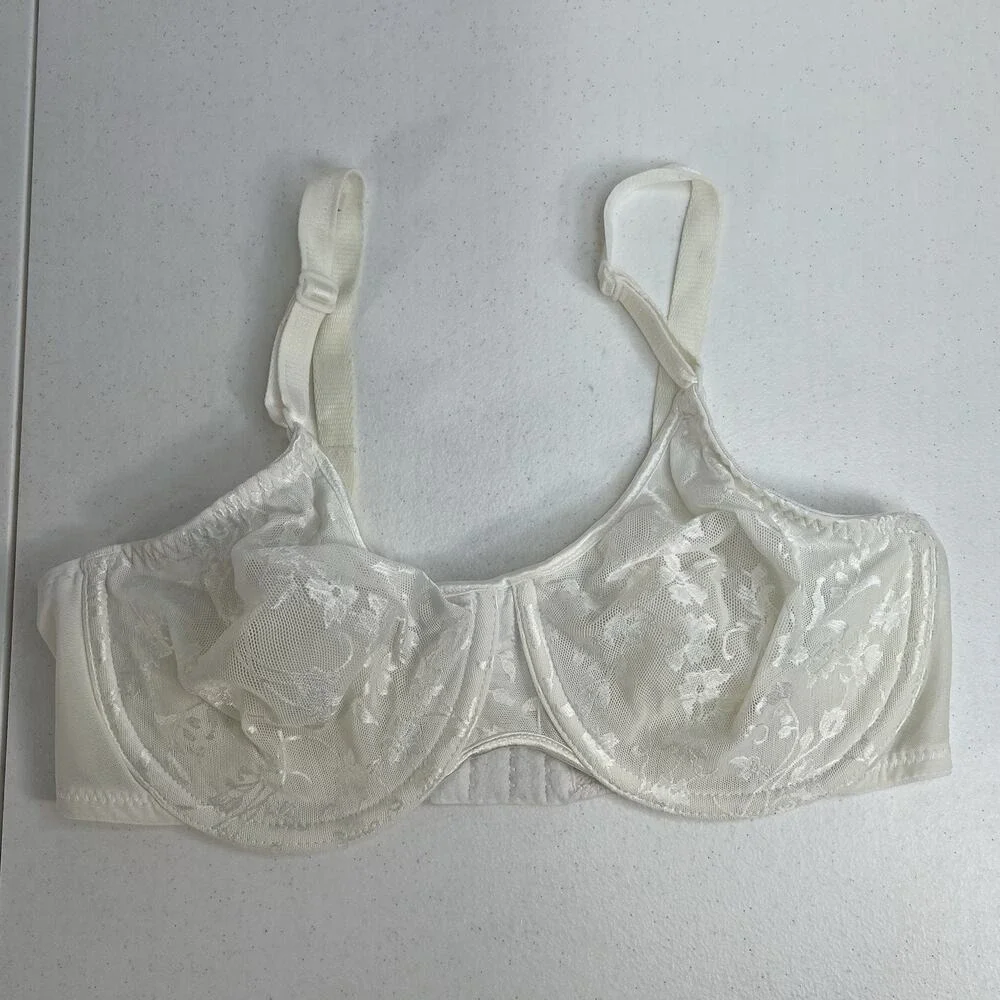 Vintage Bali Size 34D Bra‎ Unlined Underwired Lace Sheer 3848 White Balconette